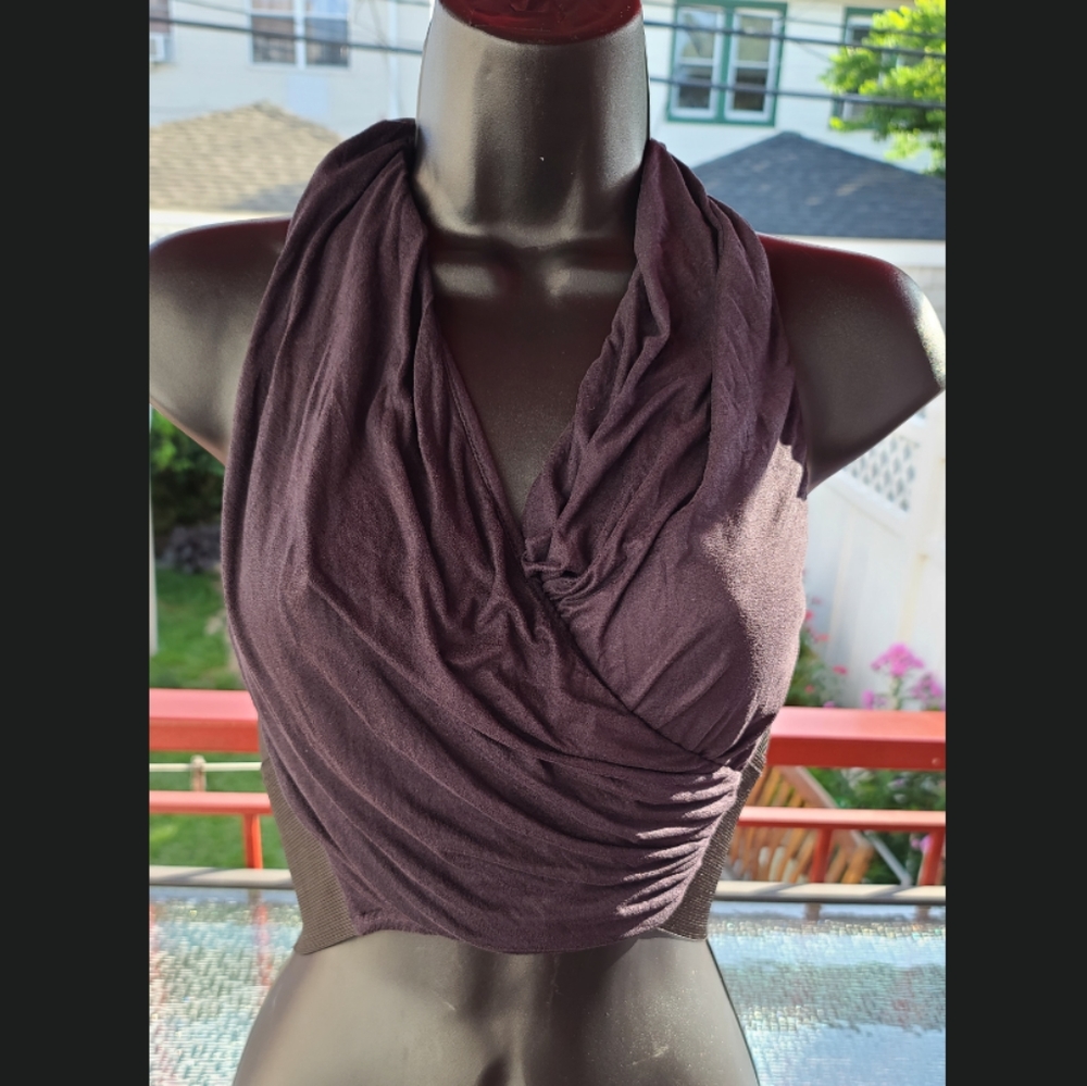 Dark navy suede backless halter top